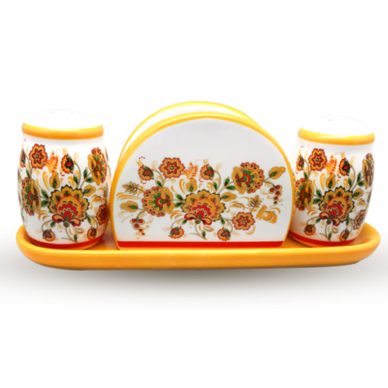 Набір для солі і перцю з серветницею Квітковий розпис SNT 6912-16 - Лосось