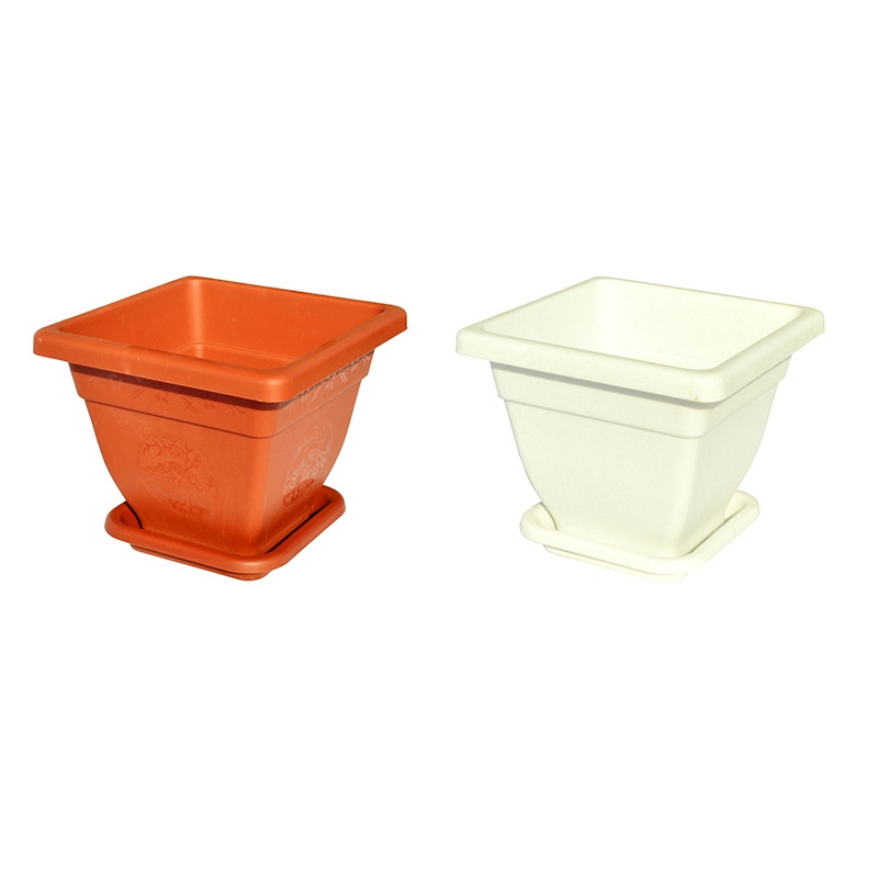 Горщик для квітів Консенсус Квадрат 39 см з підставкою №5 - Білий мармур