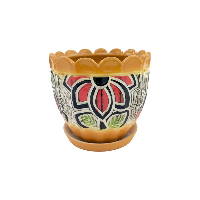 Горщик керамічний КООП Ромашка Квітка Помаранч 11 см 0098 - Білий Перламутр