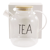 Чайник скляний Interos Декор 1000 мл з бамбуковою кришкою TP1800H