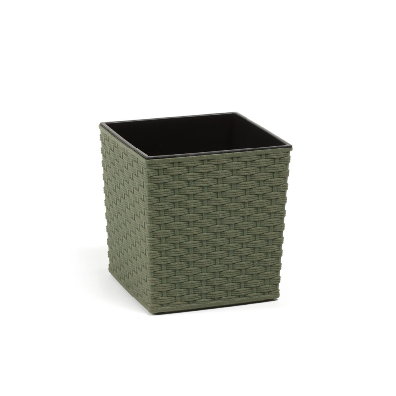 Горщик терасний Ламела Юка Ротанг ЕКО Wood 19 см з вкладом 826 - Чорний/Білий