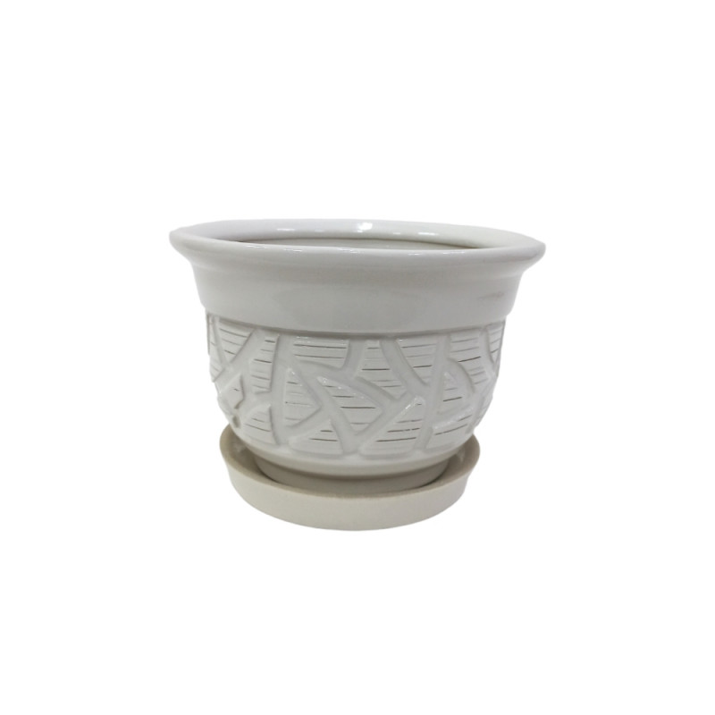 Набір горщиків КООП Коломбус 3 пр h-15/13/11 см Листок Арт Білий 0082 - Чорний мармур