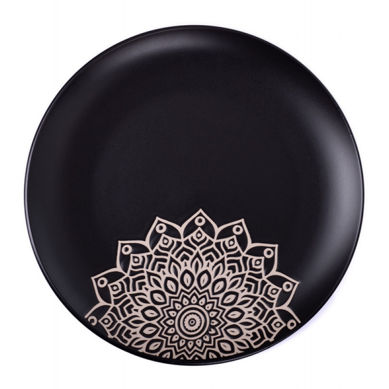 Тарілка десертна Limited Edition KORA 20,5 см Чорна JH2068-1 - Сірий металік