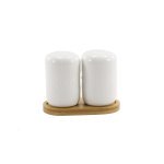 Сільничка+перечниця Interos на деревяній підставці A PJ02563 - Білий мармур