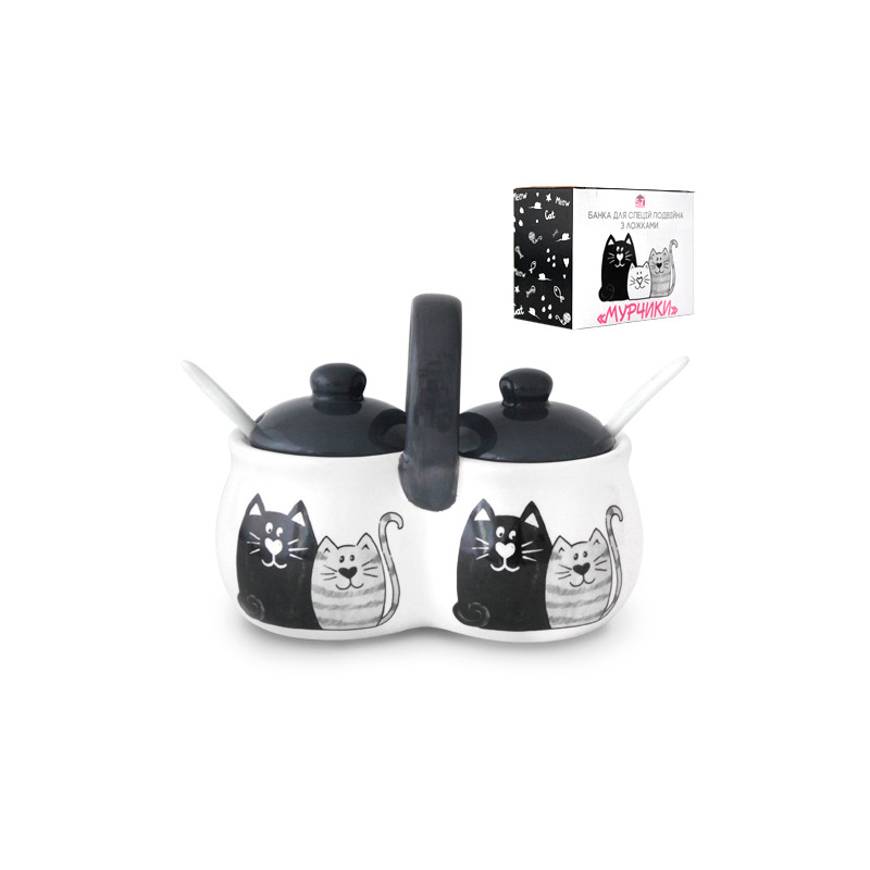 Банка для спецій SNT 0,3 л подвійна з 2 ложками Мурчики 6023-19 - Лосось