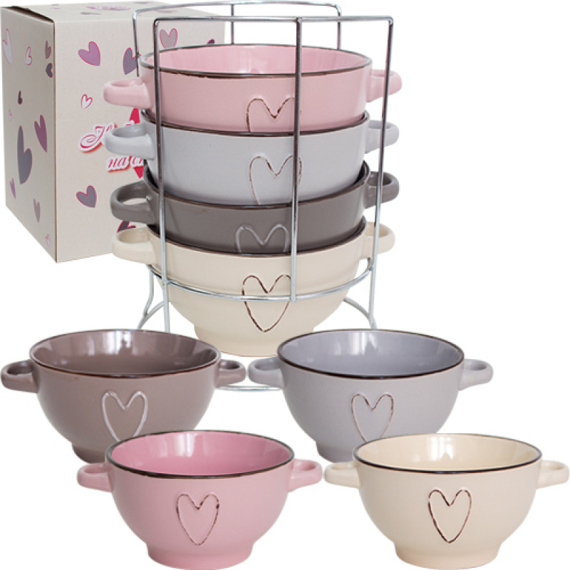 Набір 4 миски з ручками на стійці SNT Hearts 680 мл 054-04-09 - Red