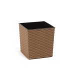 Горщик терасний Ламела Юка Ротанг ЕКО Wood 25 см з вкладом 827 - Пудра