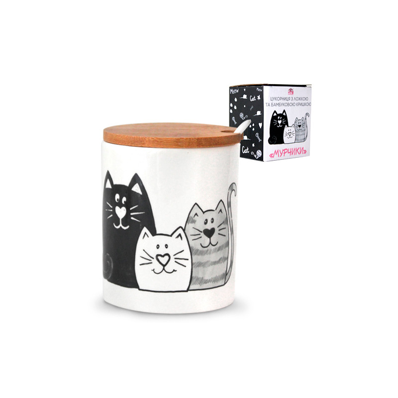 Цукорниця з ложкою SNT кришка бамбук 330 мл Мурчики 6024-19 - Синій