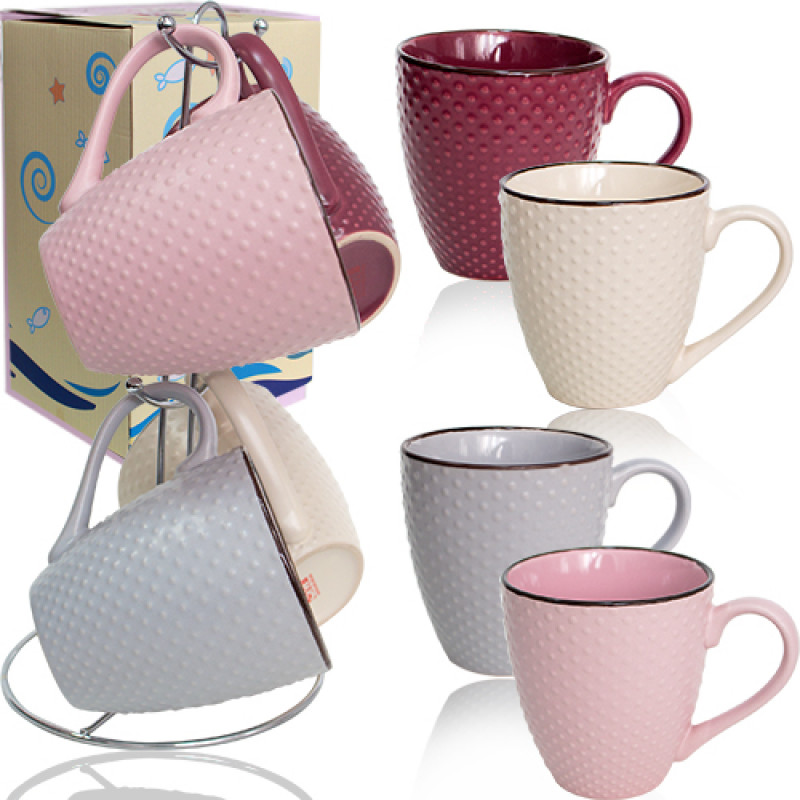 Набір 4 чашки на стійці 350 мл SNT Dots 021-04-10 - Лаванда