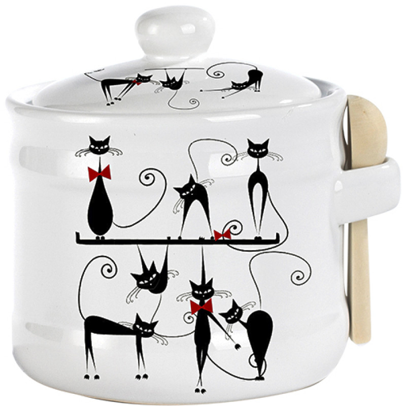 Банка для меду з ложкою SNT 420 мл Чорна кішка з дерев*яною ложкою 2370-12 - Бежевий