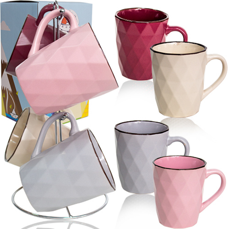 Набір 4 чашки на стійці 350 мл SNT Грані 021-04-11 - Лимонний