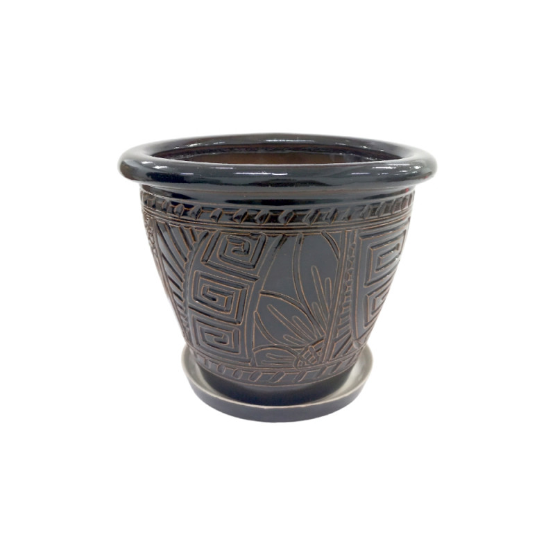 Горщик керамічний КООП Квітка Лабіринт Ретро 19 см 0007 - Сірий/Сірий