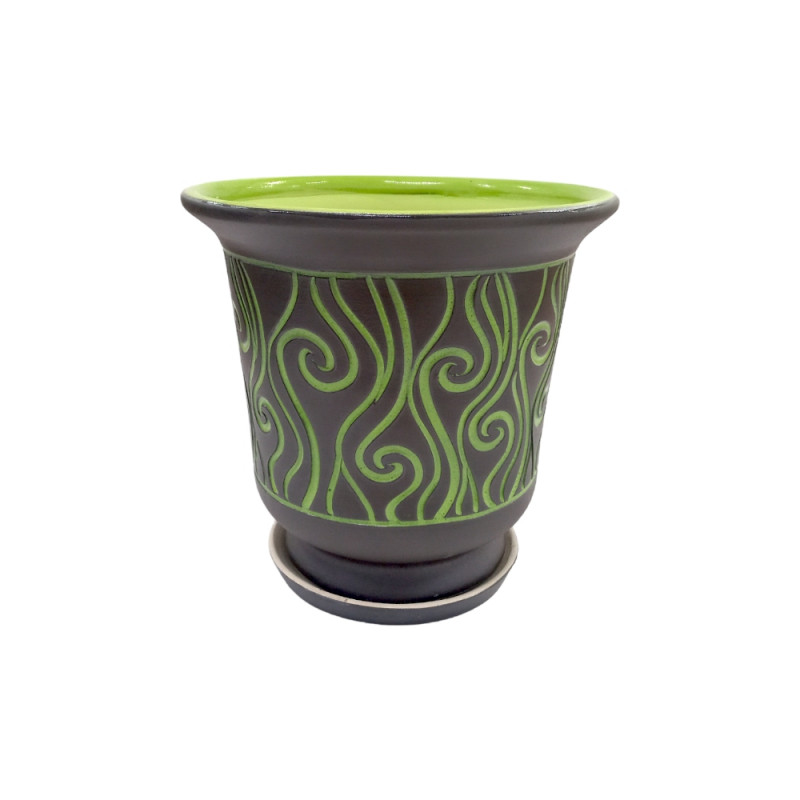 Горщик керамічний КООП Дзвін Завиток Зелений/Графіт 28 см 0063 - Антрацит/Кремовий
