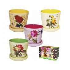 Вазон 12*12*10см, 4кол. Деколь Троянда Мікс 90518