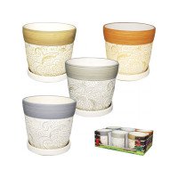 Вазон 17*17*15см, 4кол.Тисненний візерунок Мікс 90503