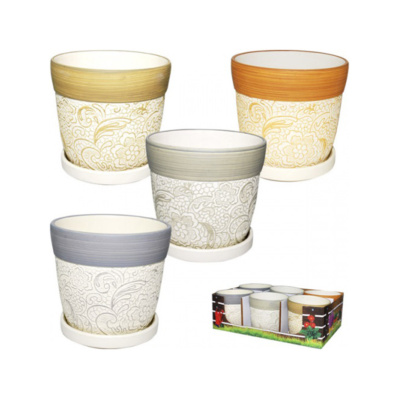 Вазон 17*17*15см, 4кол.Тисненний візерунок Мікс 90503 - Сірий