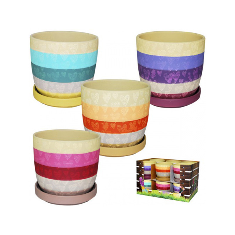 Вазон 12*12*10см, 4кол. Сердечка Мікс 90508 - Brown