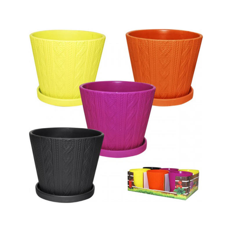 Вазон 17*17*15см, 4кол. Кольорове плетіння Мікс 90509 - Білий