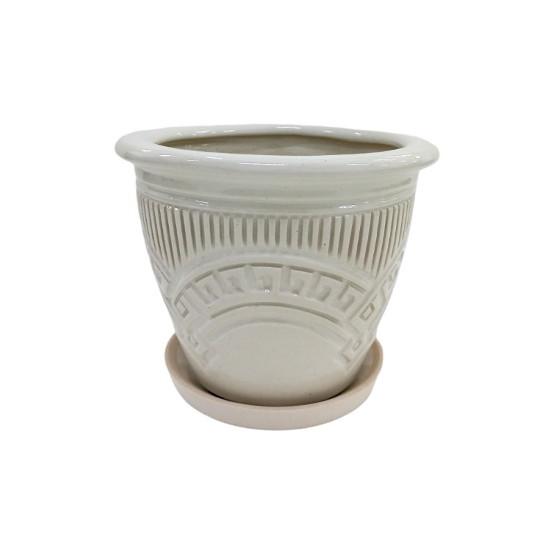 Горщик керамічний КООП Квітка Рим Біла 9 см 0007 - Оливковий