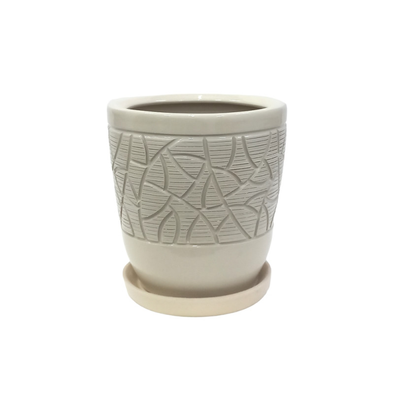 Набір горщиків КООП Турин 4 пр h-27/22/18/15 см Листок Арт Білий 0015 - Зелений