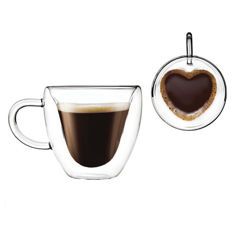 Набір кружок Con Brio 2 шт 300 мл подвійна стінка Серце CB-8930-2  - Кремовий