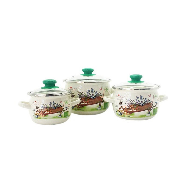 Набір каструль Idilia №6928 Садові квіти 42702 - Зелений металік