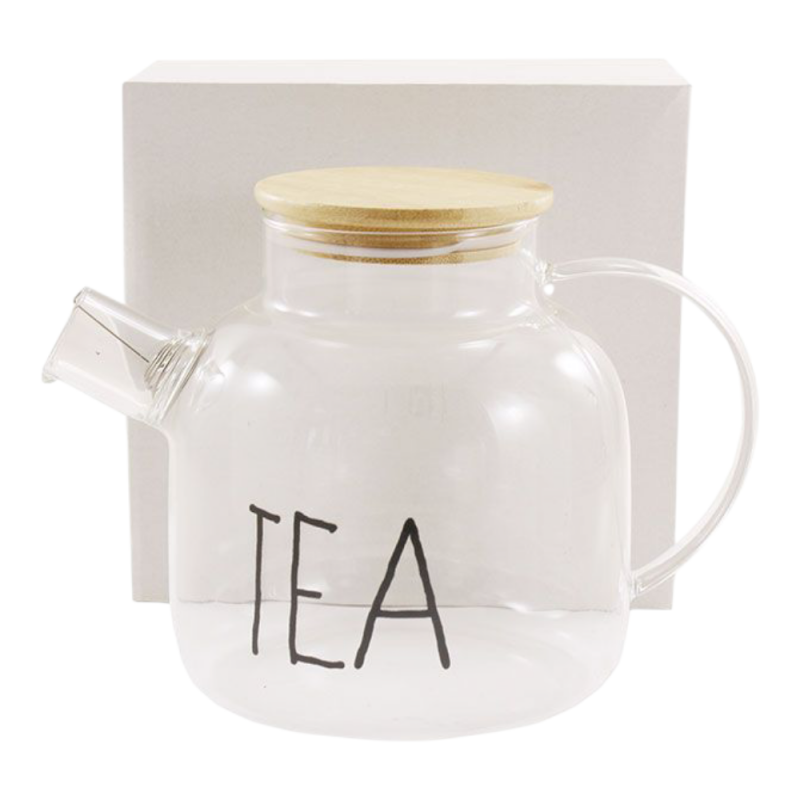 Чайник скляний Interos Декор 1000 мл з бамбуковою кришкою TP1500H - Білий