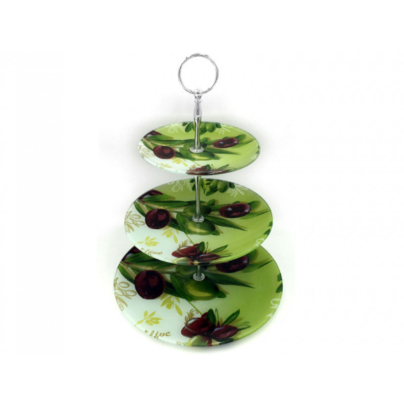 Фруктовниця скляна Lumines 3-ярусна 6/8/10 Олива S3000T/S3/ T067 - Чорний мармур