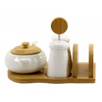 Сільничка+перечниця Interos на деревяній підставці PJ01469