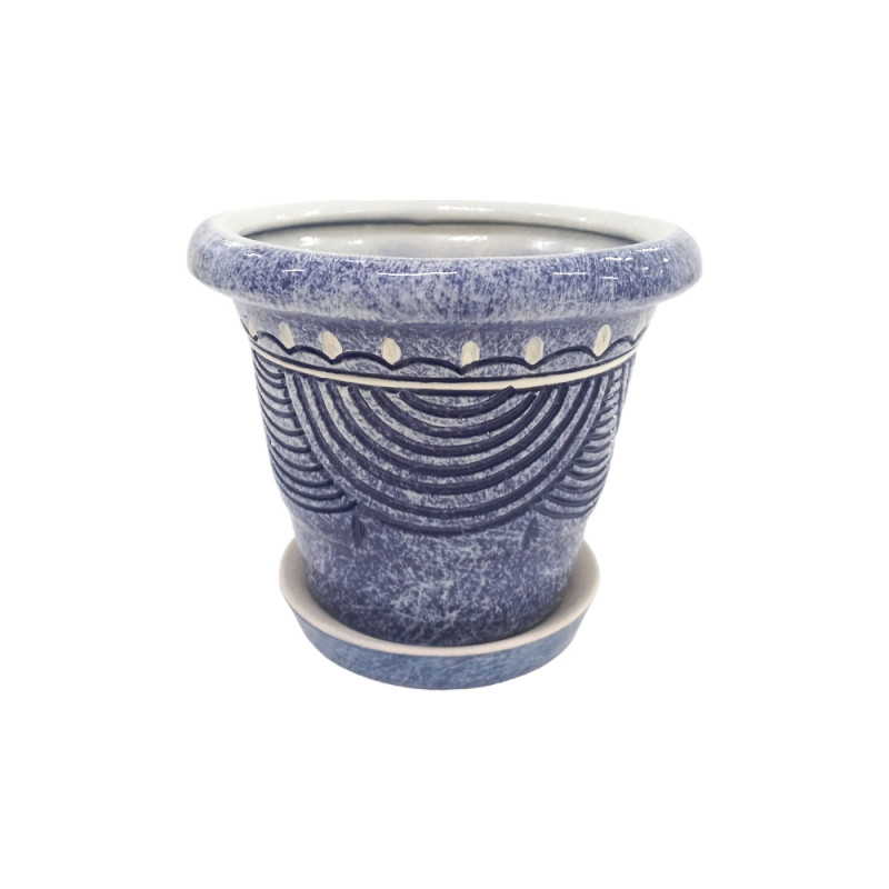 Набір горщиків КООП Пальмовка 3 пр h-17/14/11 см Півколо Синій Мармур 0104 - Антрацит/Кремовий