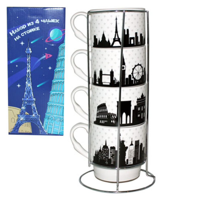 Набір 4 чашки на стійці 320 мл SNT Towns 021-04-05