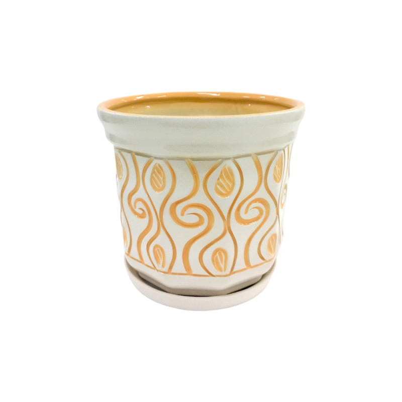 Горщик керамічний КООП Кіто Завиток Помаранч/Крем 9 см 0078 - Зелений металік