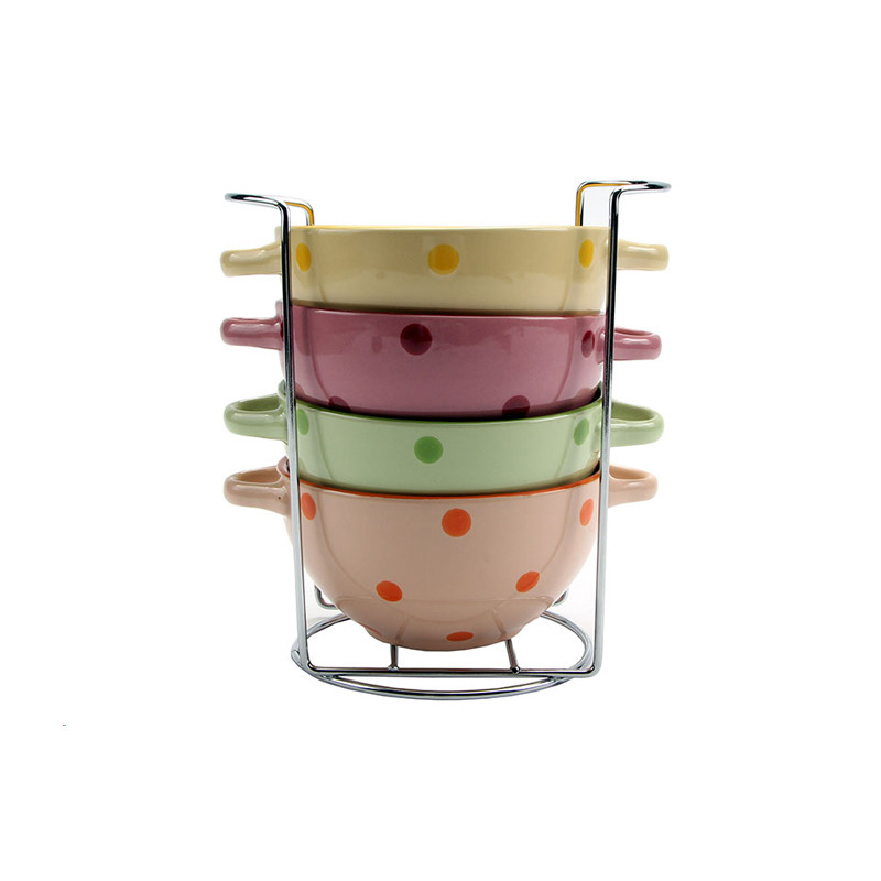 Набір салатників Interos 4 пр на підставці Горох Mix KW 115 MS - Каміння