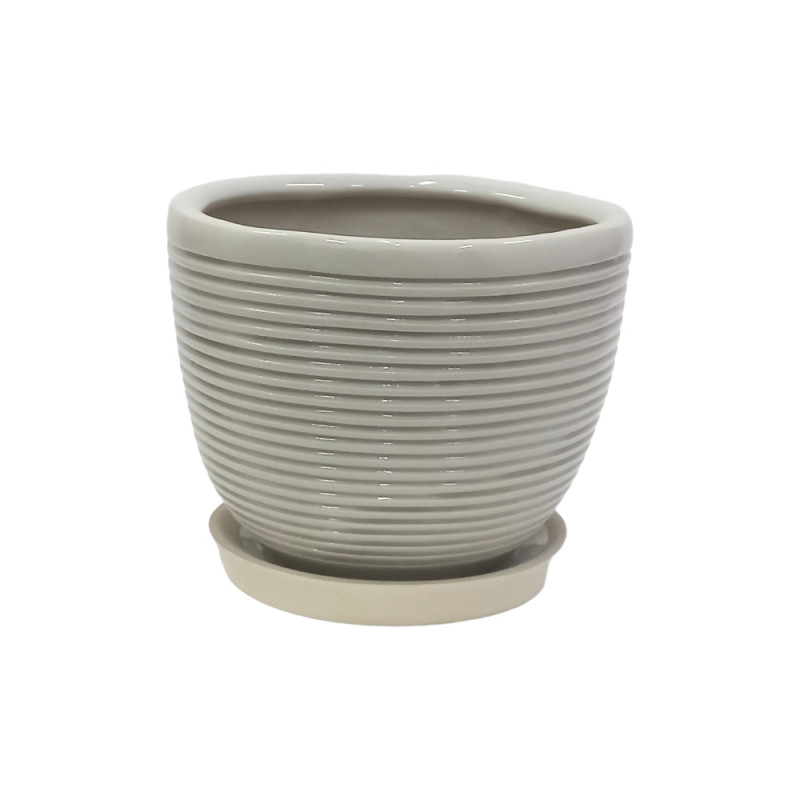 Набір горщиків КООП Верона 5 пр h-18/16/14/12/10 см Ребро Кремовий 0002 - Фіолетовий