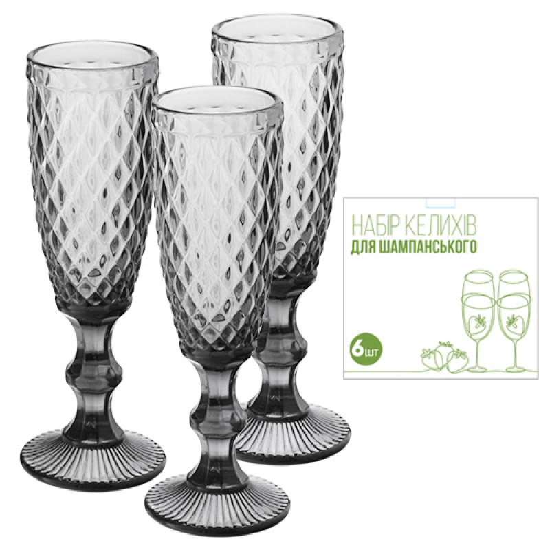 Набір бокалів для шампанського SNT 6 шт 180 мл Аргайл 9446 - Бірюзовий