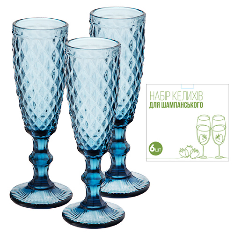 Набір бокалів для шампанського SNT 6 шт 180 мл Аргайл 9446 - Бірюзовий