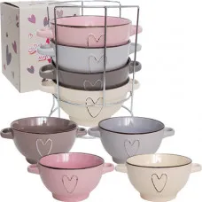 Набор 4 миски с ручками на стойке SNT Hearts 680 мл 054-04-09